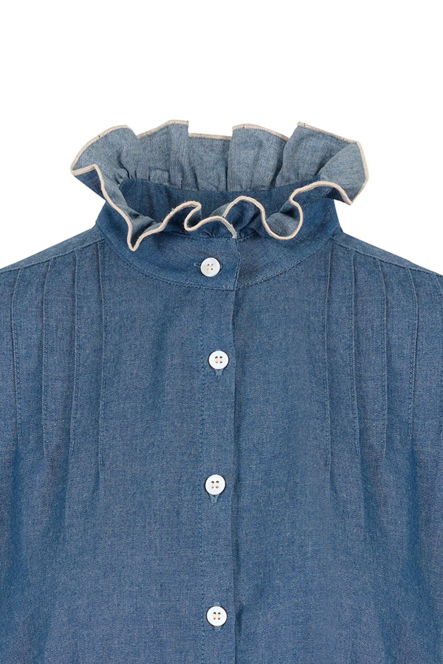 Frill Collar Shirt in Denim Blue