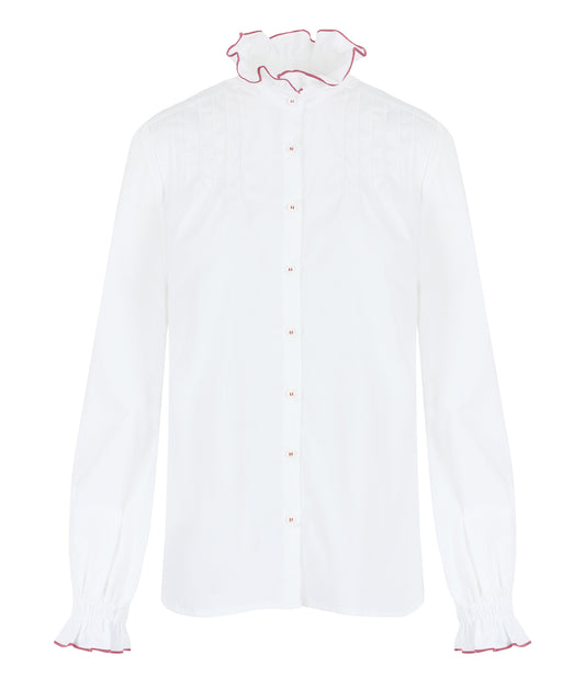 Frill Collar Shirt in White Cotton